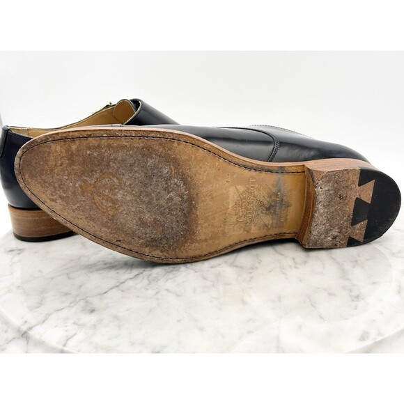 The Office Of ANGELA SCOTT French Navy Blue Leather Monkstrap Shoes 38 Mr. Colin - Picture 8 of 10